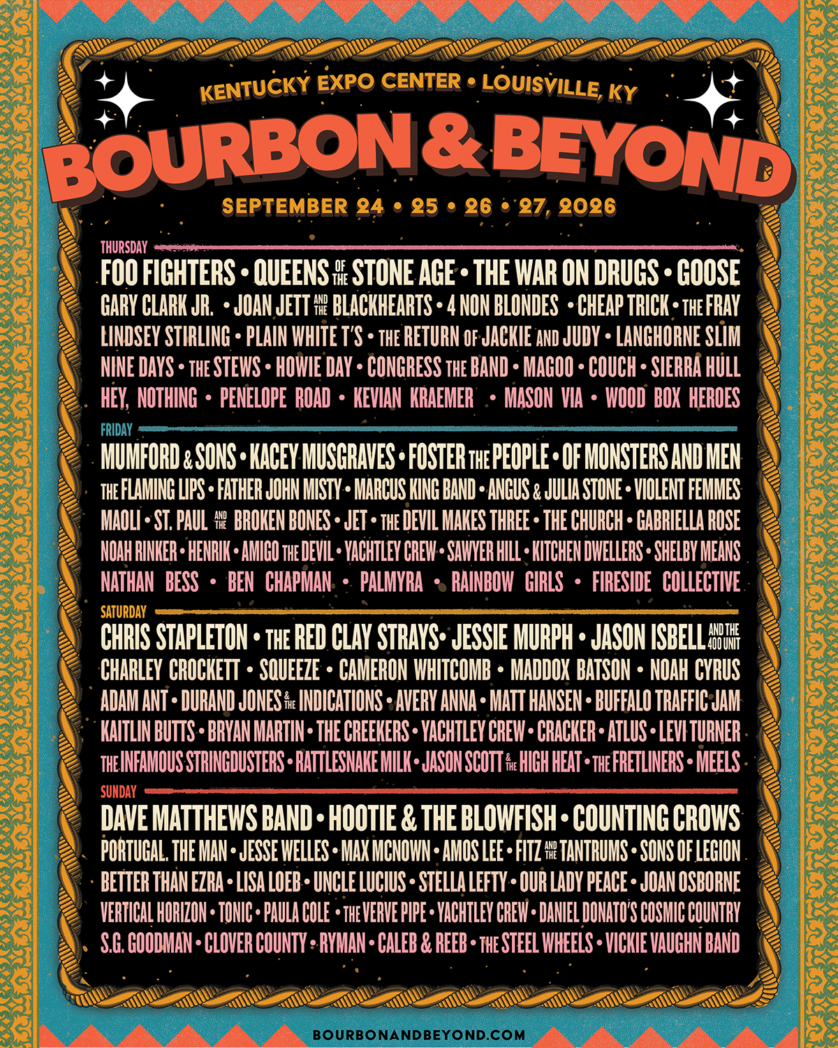 Bourbon & Beyond 2026 lineup poster